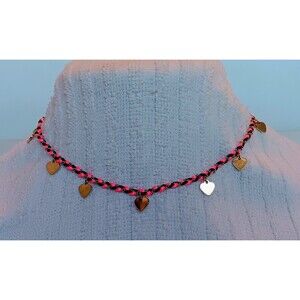 Park Lane NIB Braided Pink & Blue Cord Heart Dangles Necklace 16-19 in